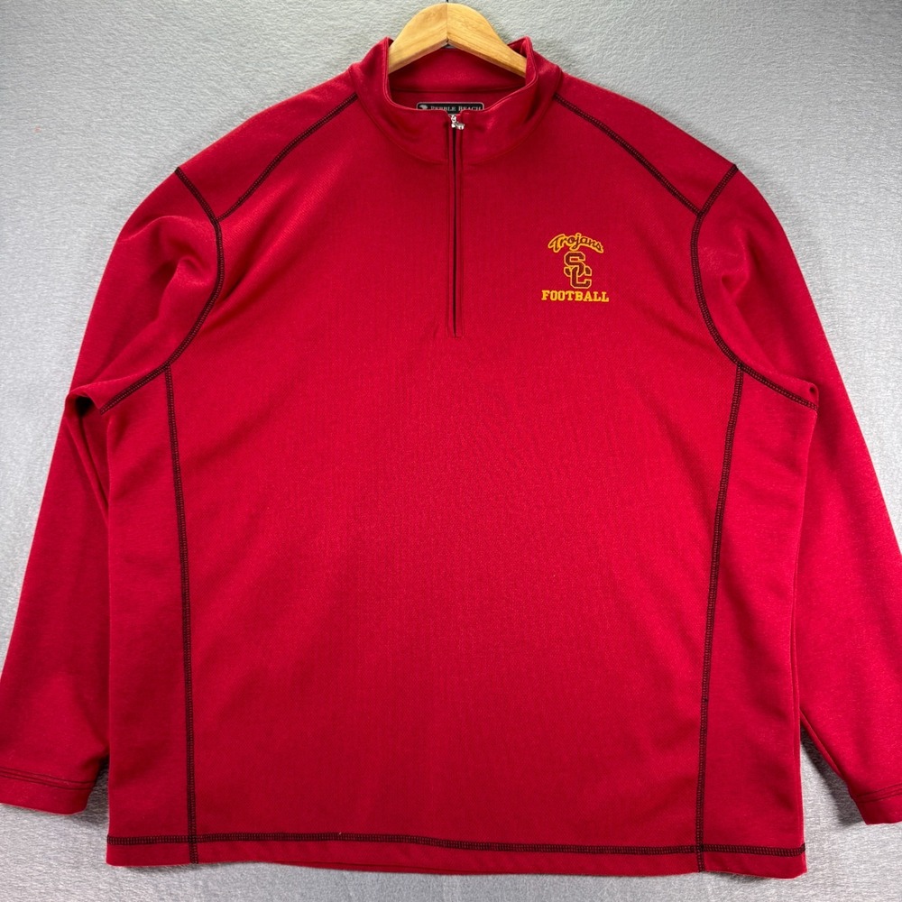 USC Trojan Football Quarter Zip Sweatshirt Men 2XL Red Pebble Beach College NCAA